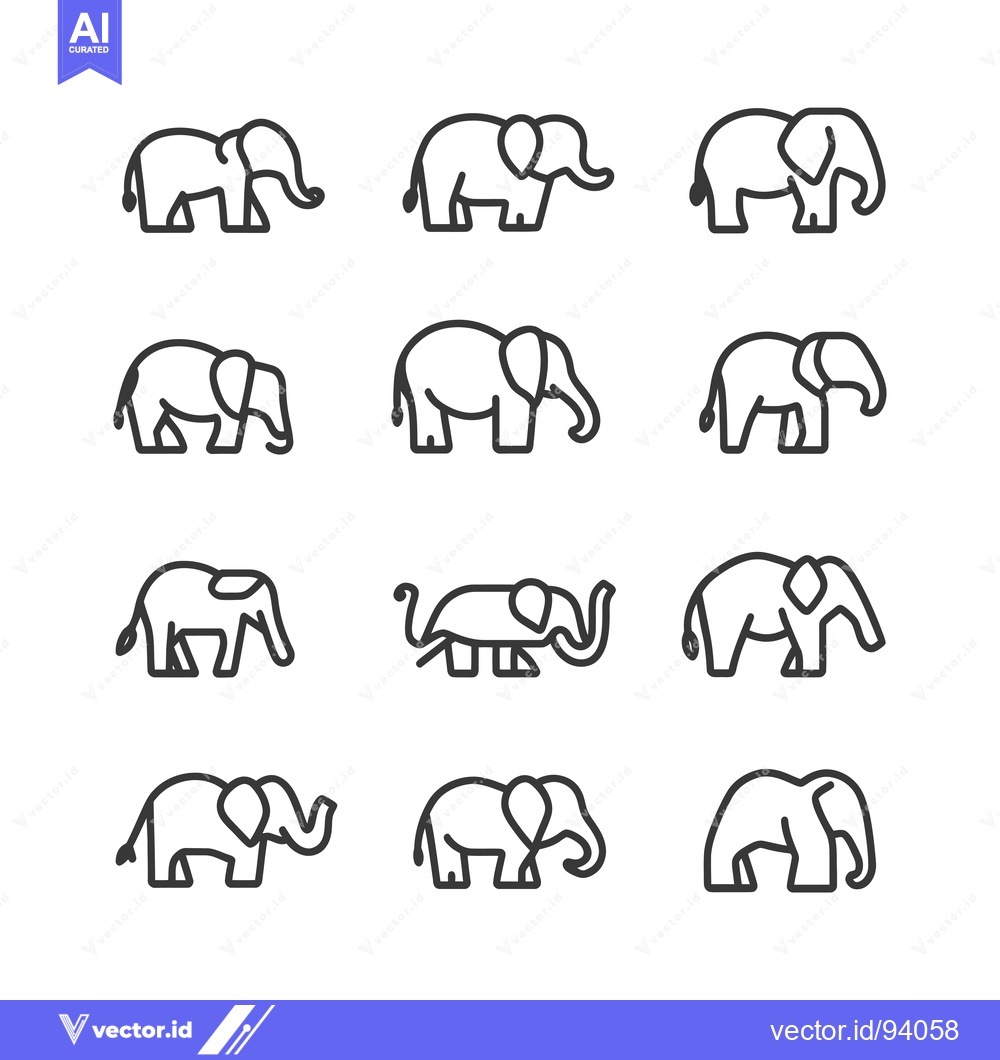 Premium Vector dari Set of 12 Simple Elephant Outline Icons