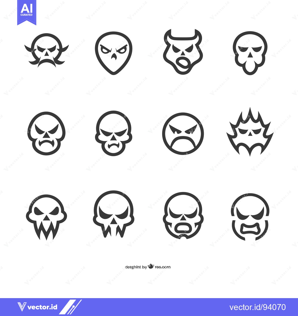 Premium Vector of Set of 12 Skull Icons with Different Expressions