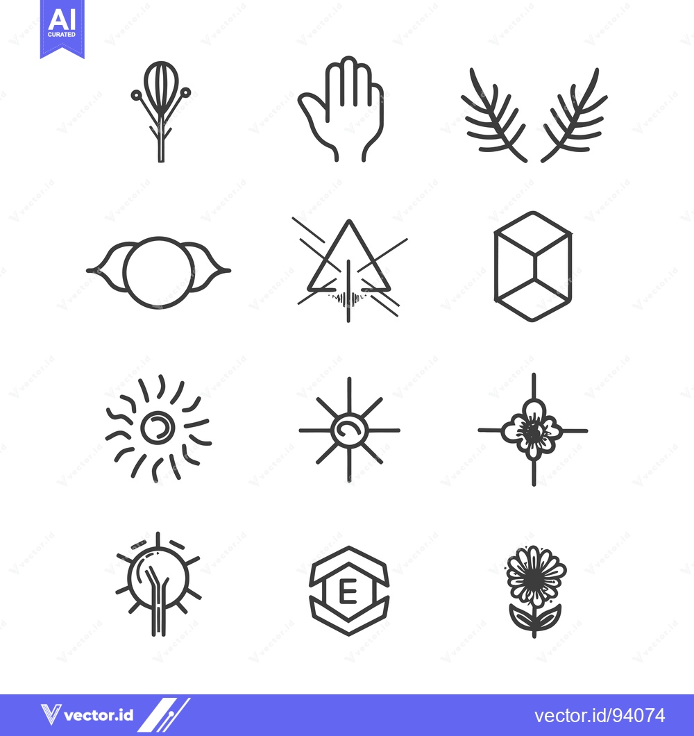 Premium Vector dari Set of 12 Unique Hand Drawn Line Art Icons