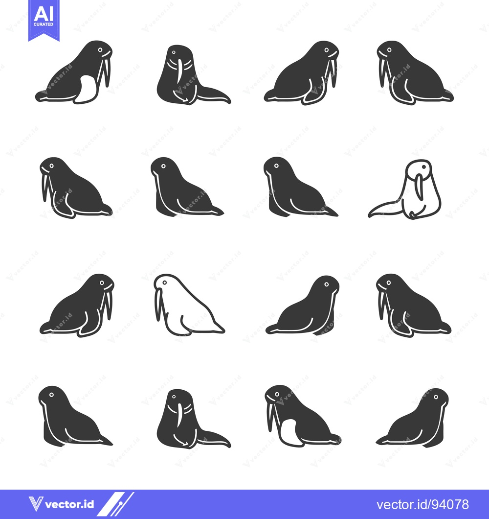 Premium Vector dari Set of 12 Walrus Icons in Different Poses and Styles