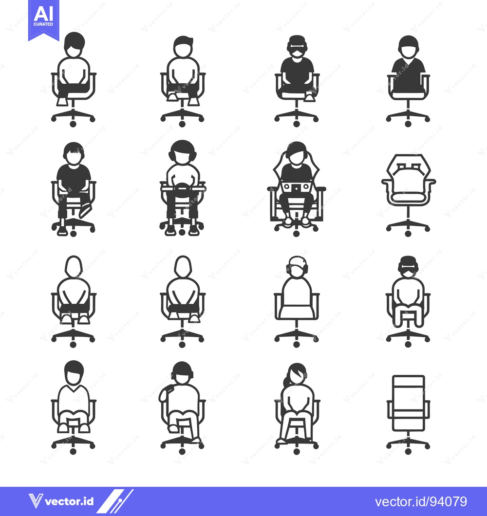 Premium Vector dari Set of 14 Black and White Icons of People Sitting in Office Chairs