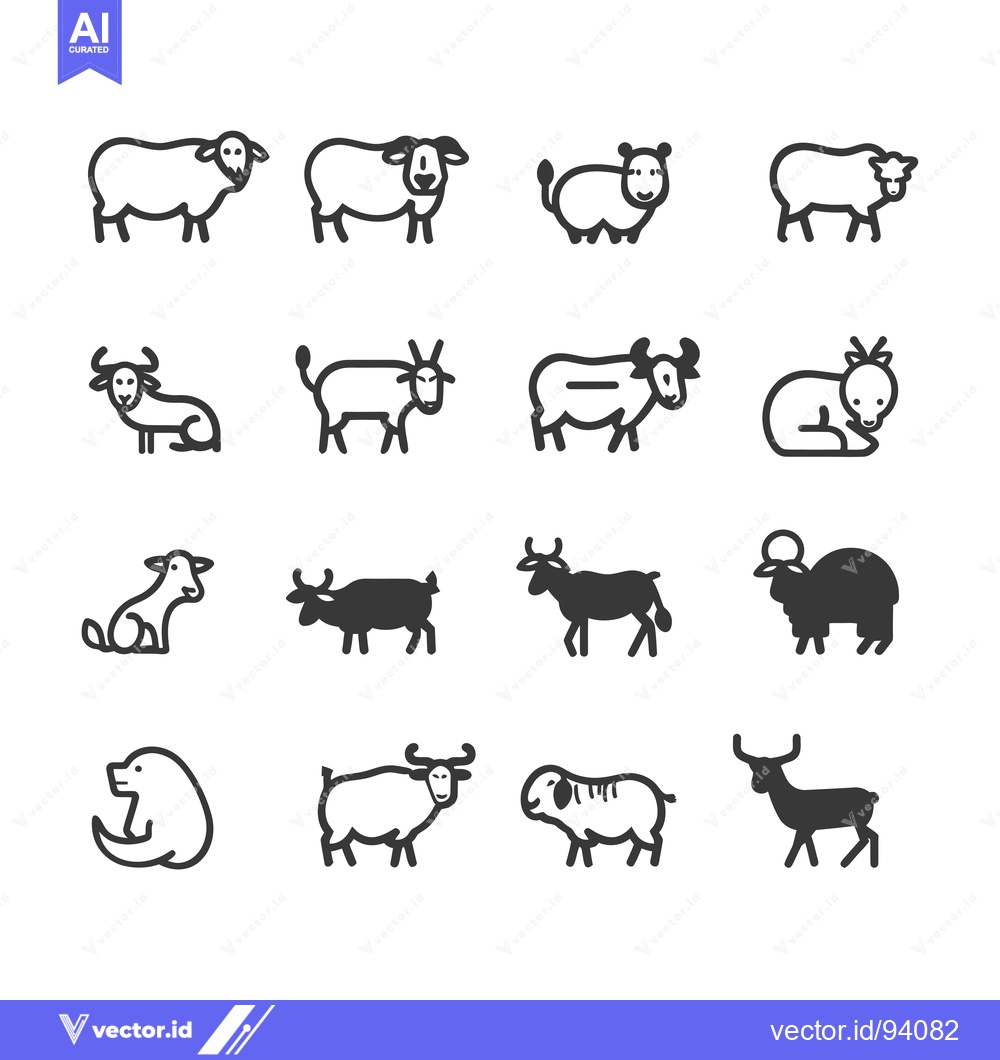 Premium Vector dari Set of 14 Line Icons of Farm Animals