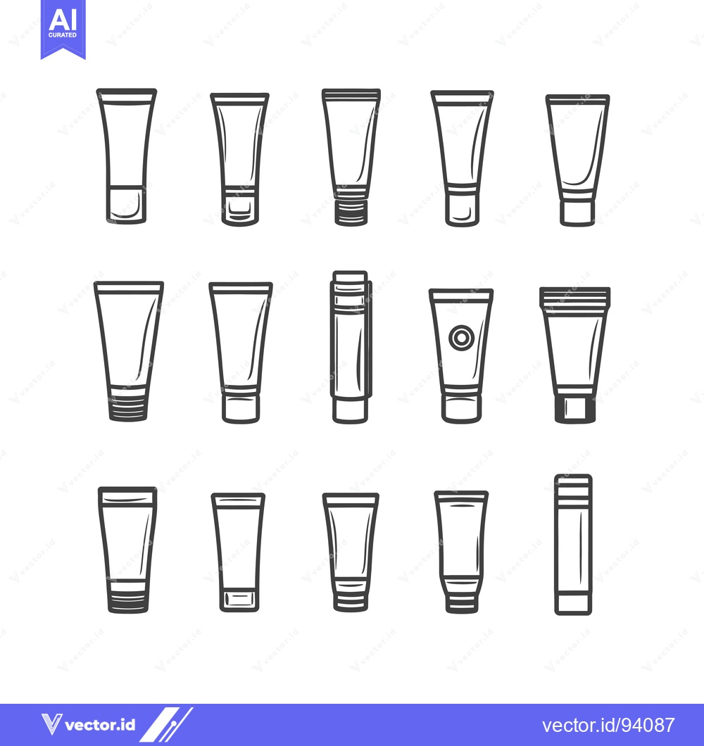 Premium Vector dari Set of 15 Black and White Outline Cosmetic Tube Icons
