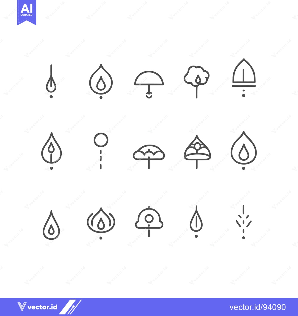 Premium Vector of Set of 15 Different Rain and Umbrella Icons