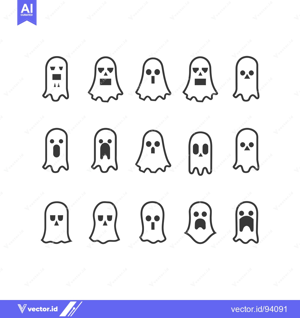 Premium Vector dari Set of 15 Ghost Emojis with Different Expressions