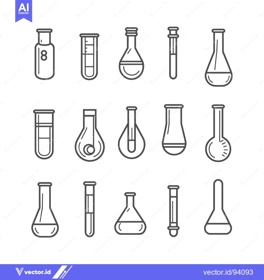 Premium Vector dari Set of 15 Hand-Drawn Line Icons of Laboratory Glassware