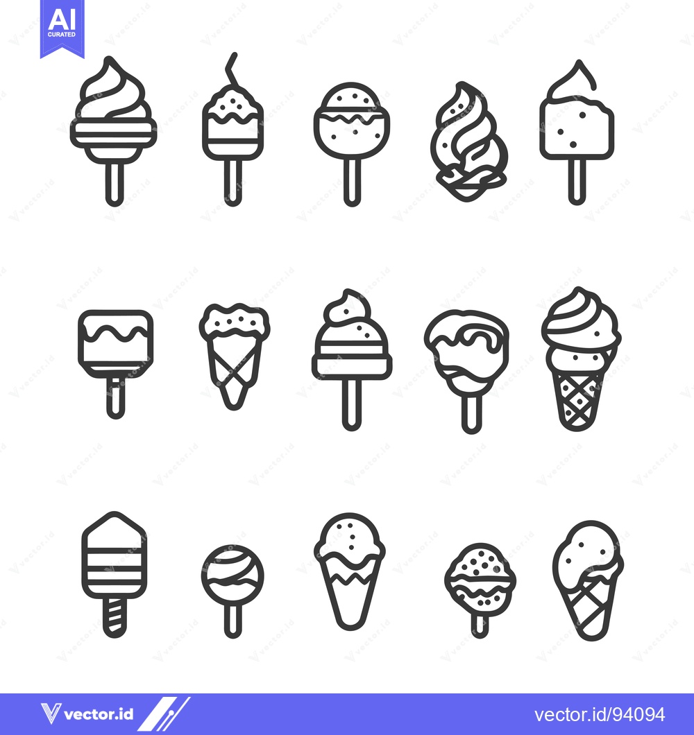 Premium Vector dari Set of 15 Ice Cream and Frozen Dessert Line Icons