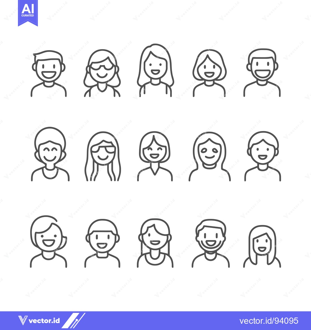 Premium Vector dari Set of 15 Line Icons Depicting Smiling People