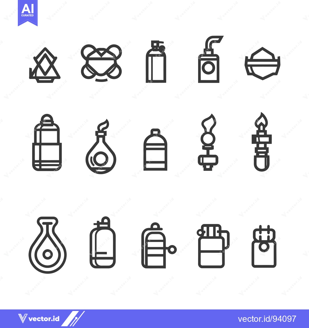 Premium Vector of Set of 15 Line Icons of Lighters and Fire Related Items
