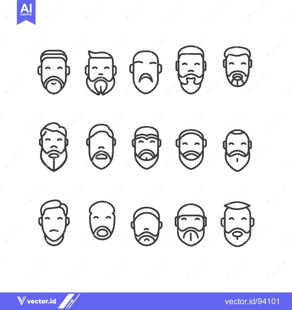 Premium Vector dari Set of 15 Line Icons Representing Different Men's Faces with Various H