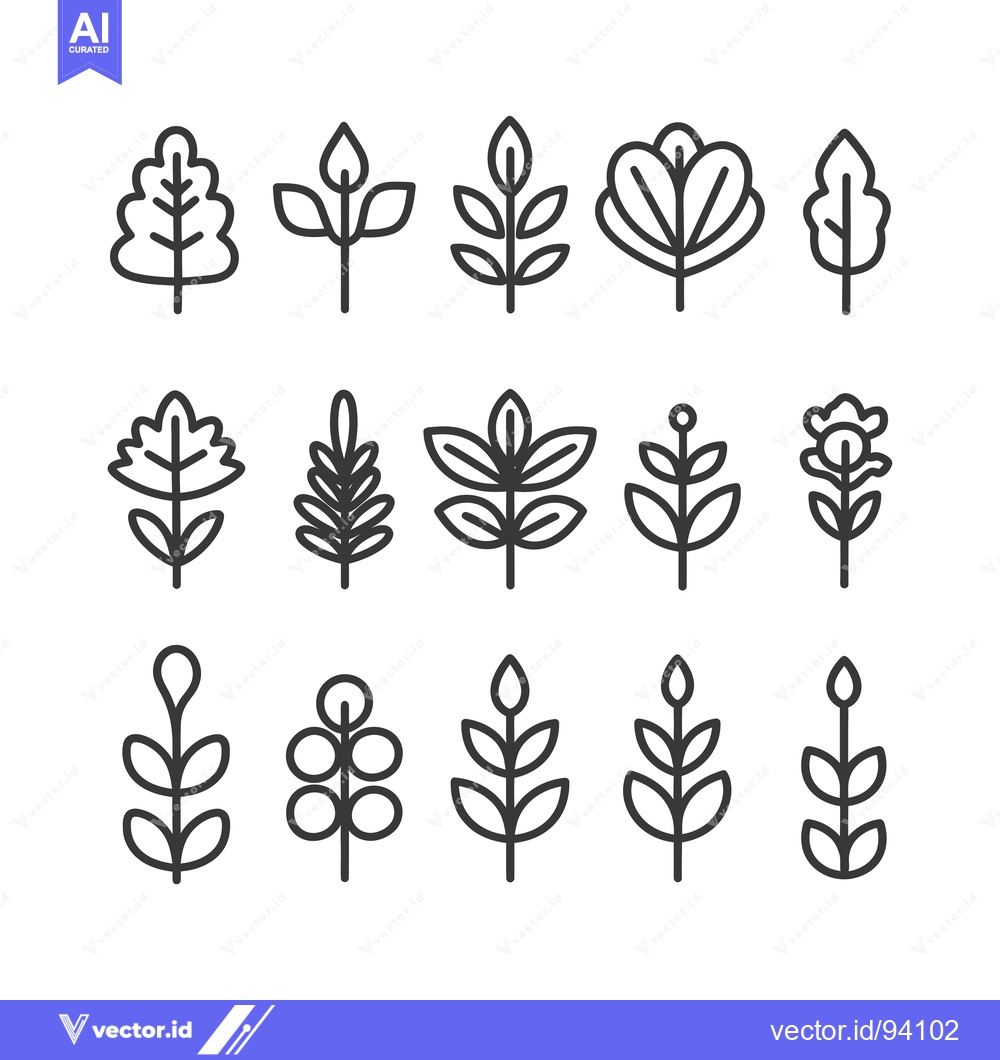 Premium Vector dari Set of 15 Line Icons Representing Various Plants and Flowers