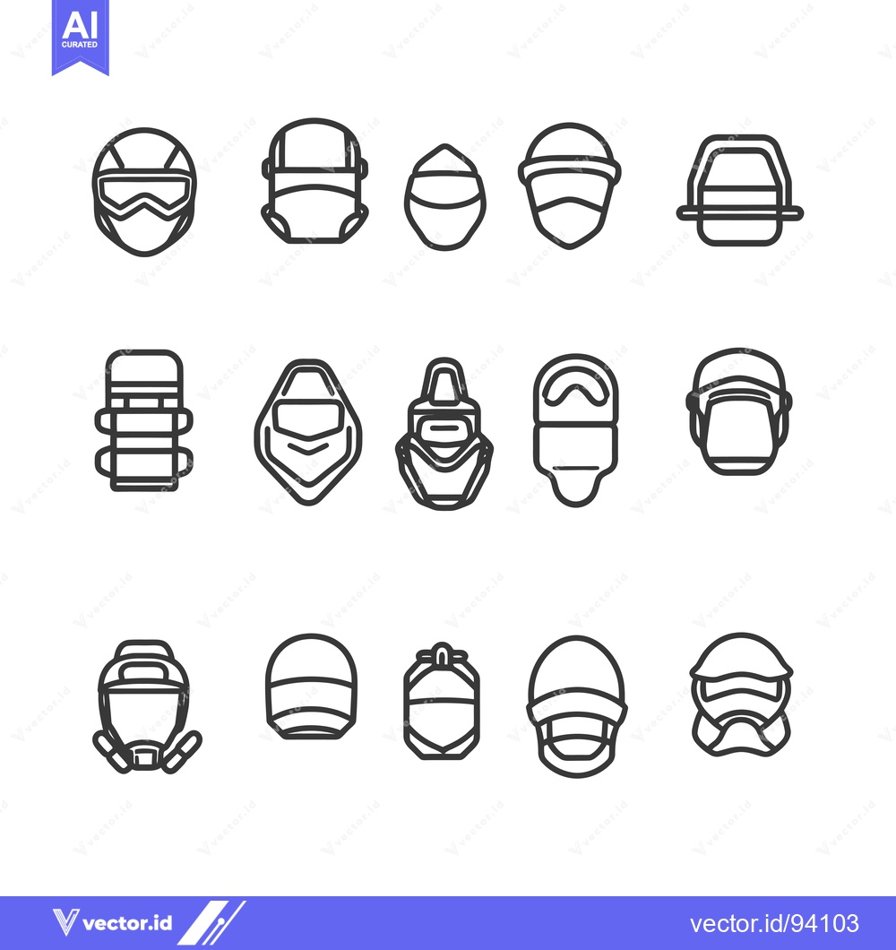 Premium Vector dari Set of 15 Outline Icons of Different Types of Helmets