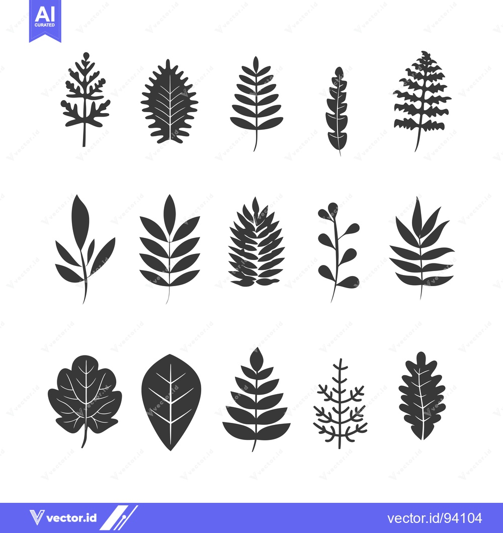 Premium Vector dari Set of 15 Silhouette Botanical Leaves and Branches