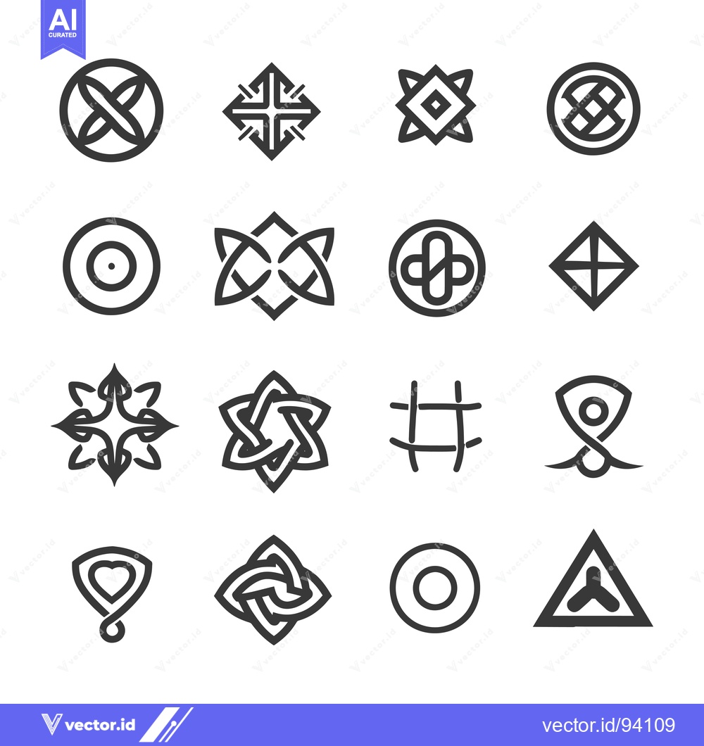 Premium Vector of Set of 16 Abstract Geometric Line Art Symbols