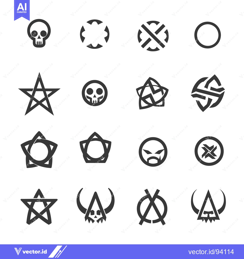 Premium Vector dari Set of 16 Abstract Geometric Symbols with Skulls and Stars