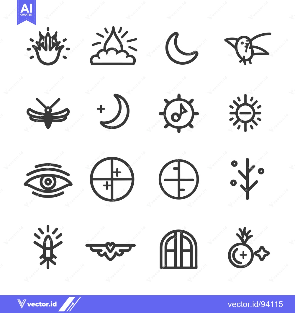 Premium Vector of Set of 16 Abstract Line Art Icons with Nature and Celestial Themes