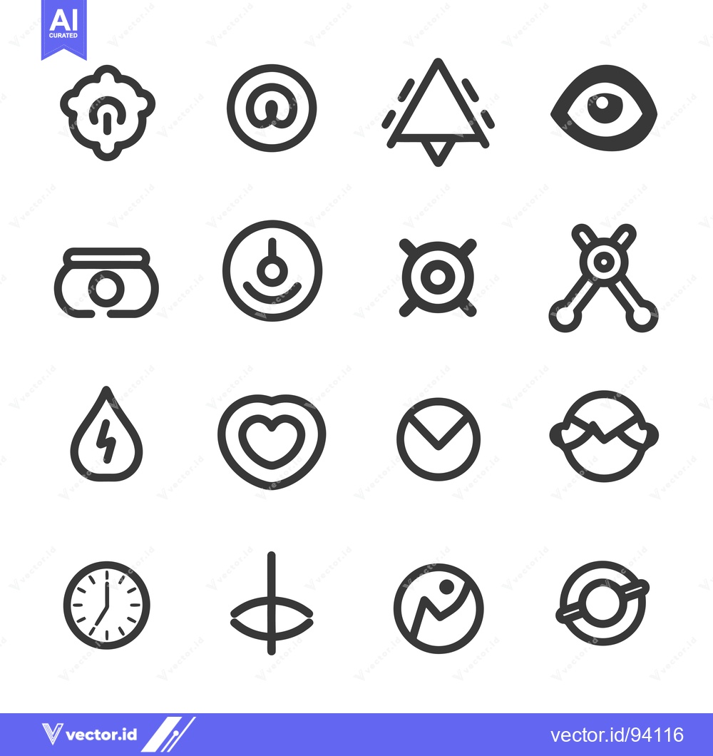 Premium Vector of Set of 16 Abstract Line Icons with Geometric Shapes and Symbols