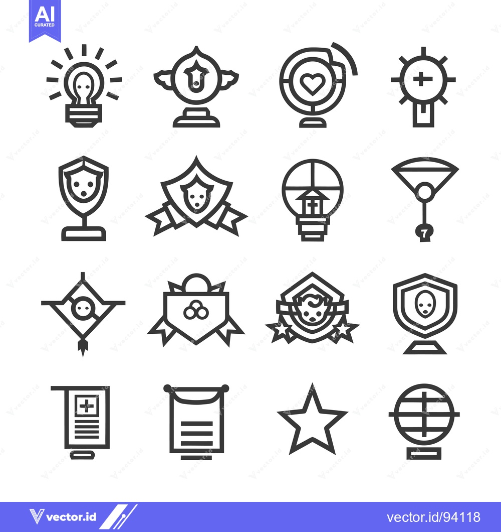 Premium Vector of Set of 16 Achievement Awards and Trophies Icons