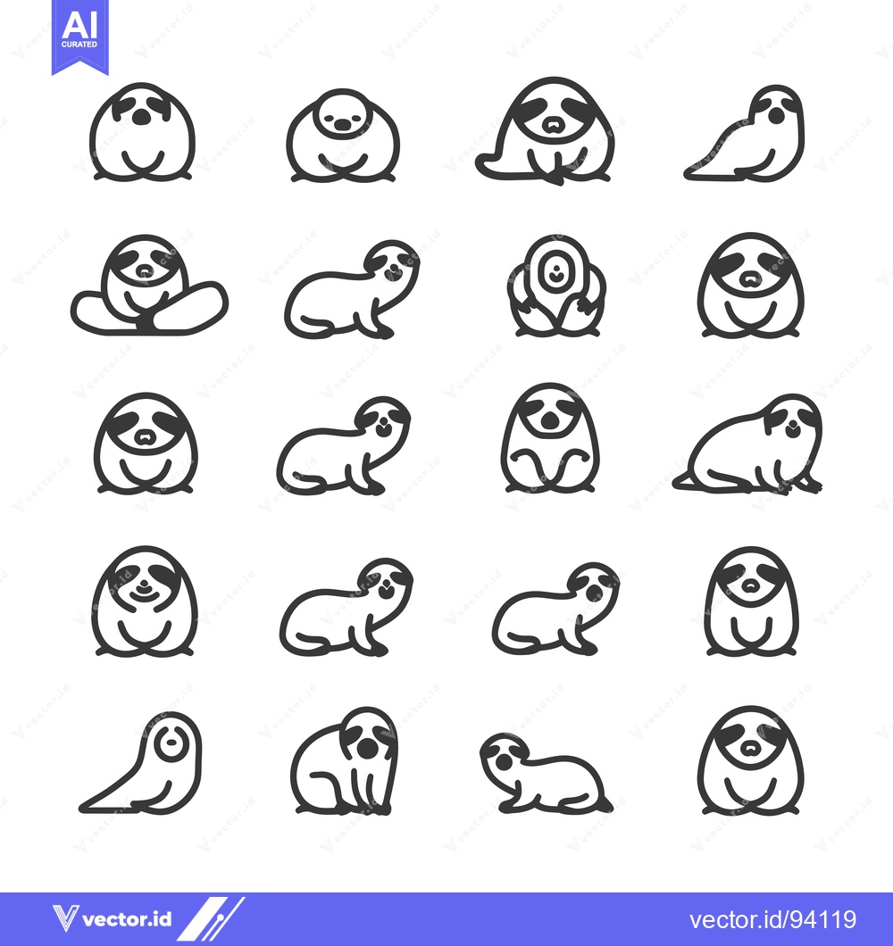 Premium Vector dari Set of 16 Adorable Sloth Cartoon Illustrations in Various Poses
