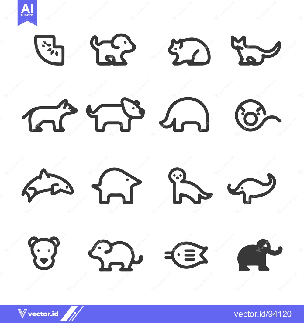 Premium Vector dari Set of 16 Animal and Fruit Icons in a Linear Style