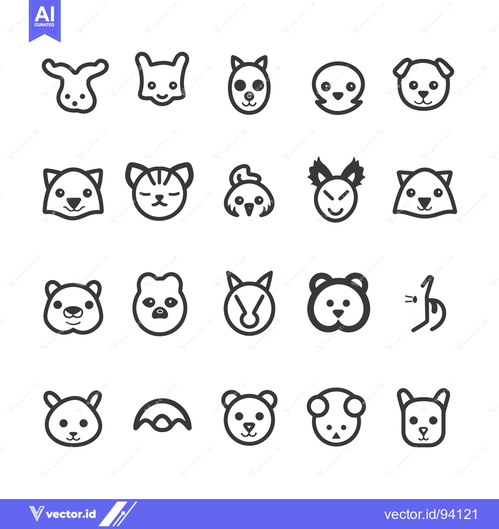 Premium Vector dari Set of 16 Animal Face Icons in Outline Style
