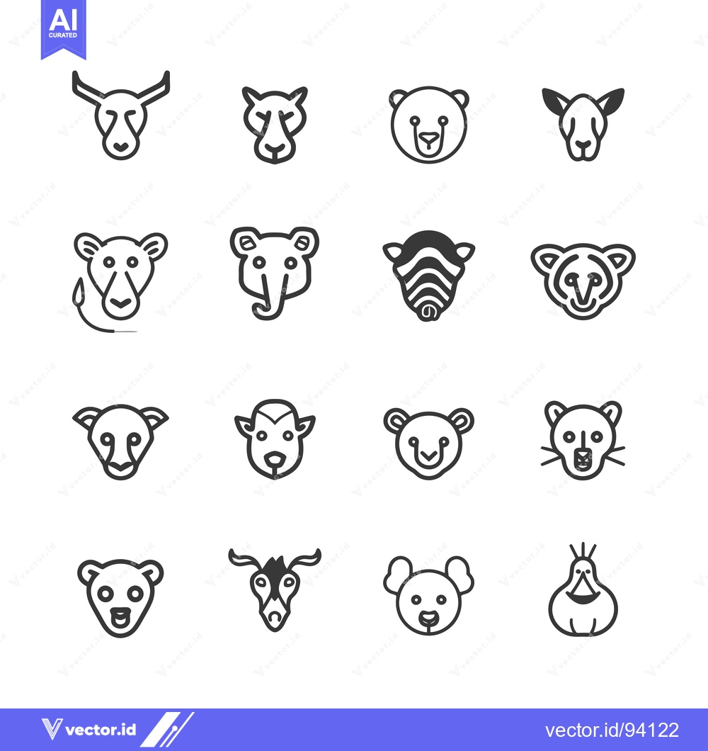 Premium Vector dari Set of 16 Animal Head Line Icons