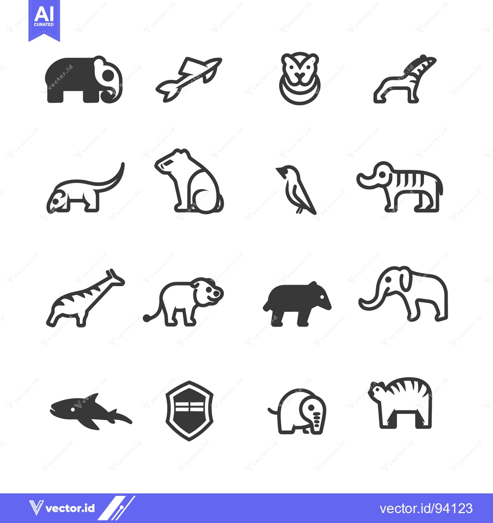 Premium Vector of Set of 16 Animal Icons for Wildlife, Zoo, or Safari Themed Designs