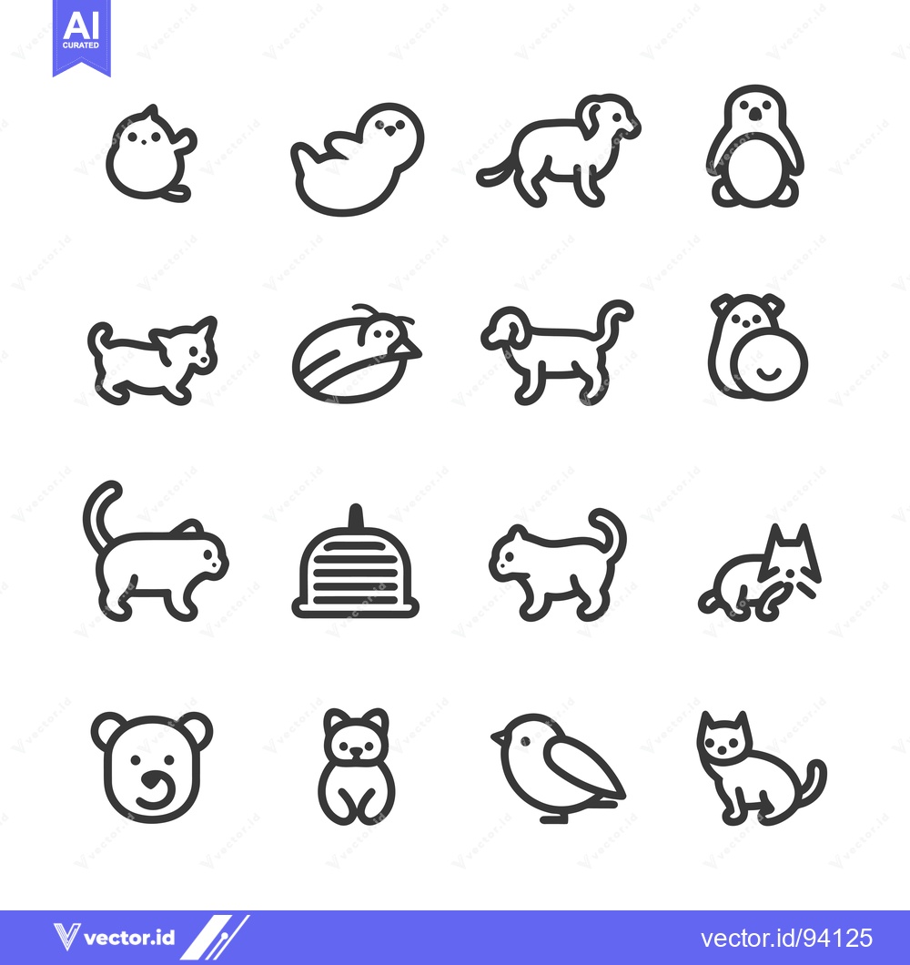 Premium Vector dari Set of 16 Animal Icons in Outline Style