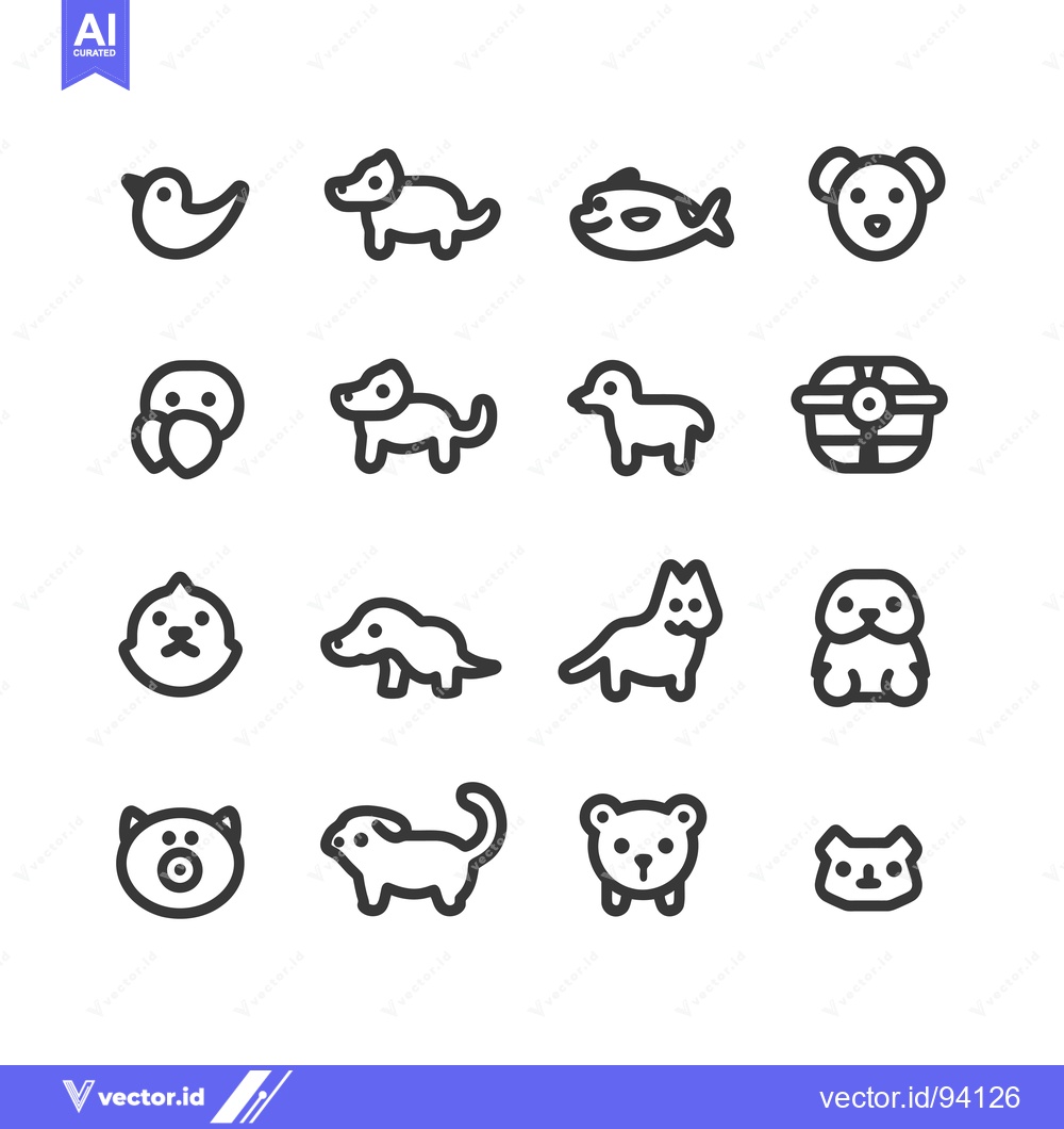 Premium Vector of Set of 16 Animal Icons in Outline Style
