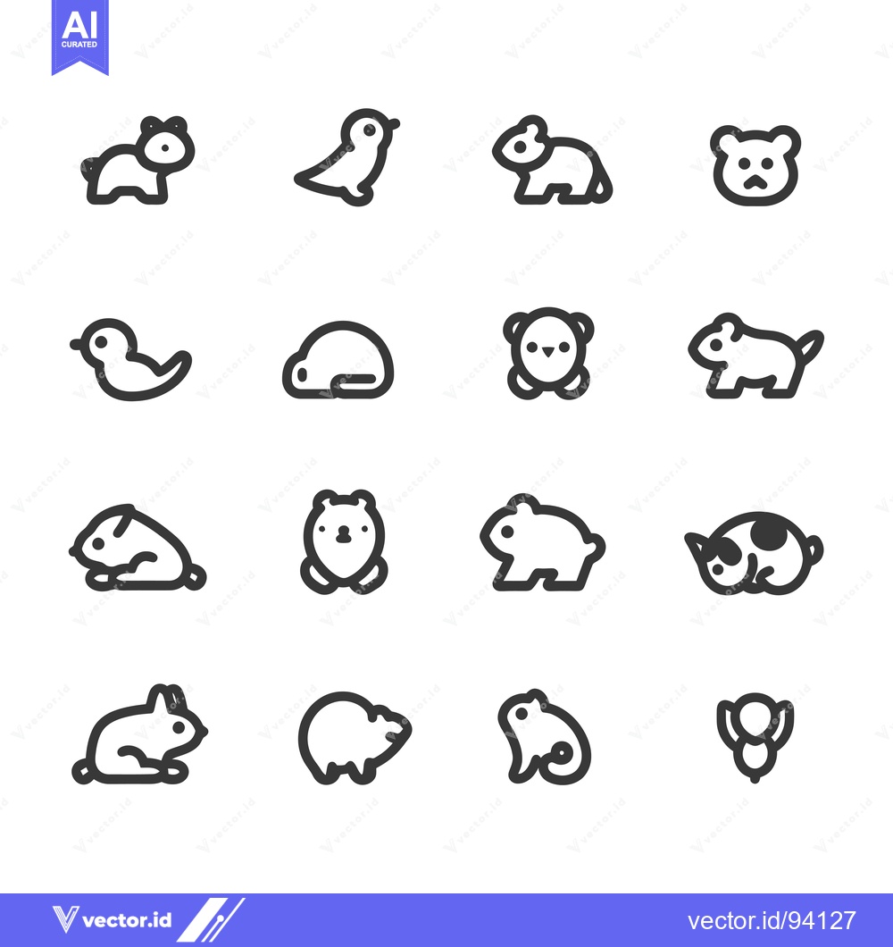 Premium Vector of Set of 16 Animal Icons in Outline Style