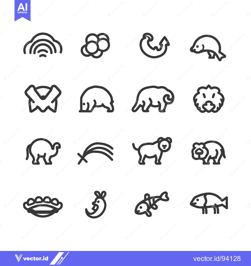 Premium Vector of Set of 16 Animal Icons, Line Style