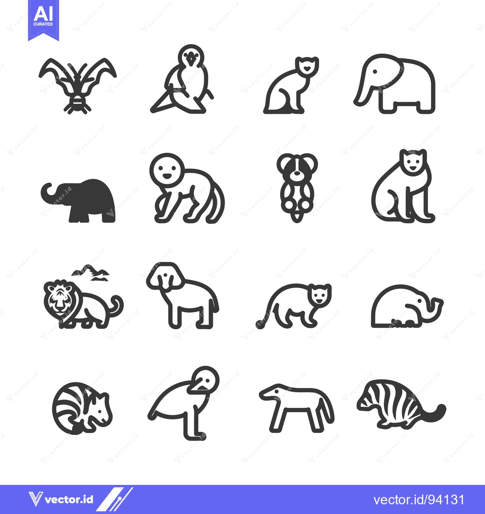 Premium Vector of Set of 16 Animals Line Icons