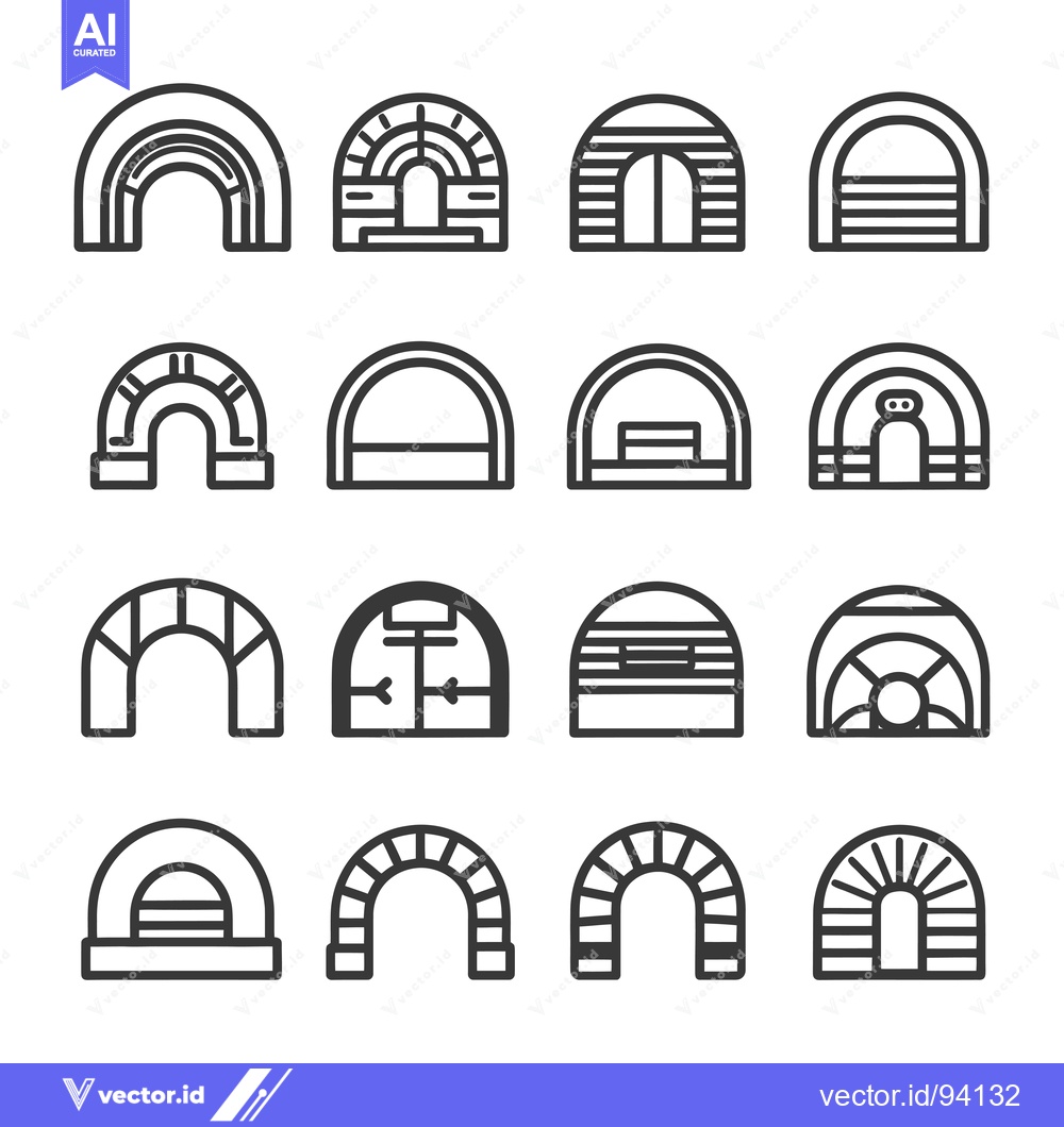 Premium Vector of Set of 16 Arched Entrance and Tunnel Icons