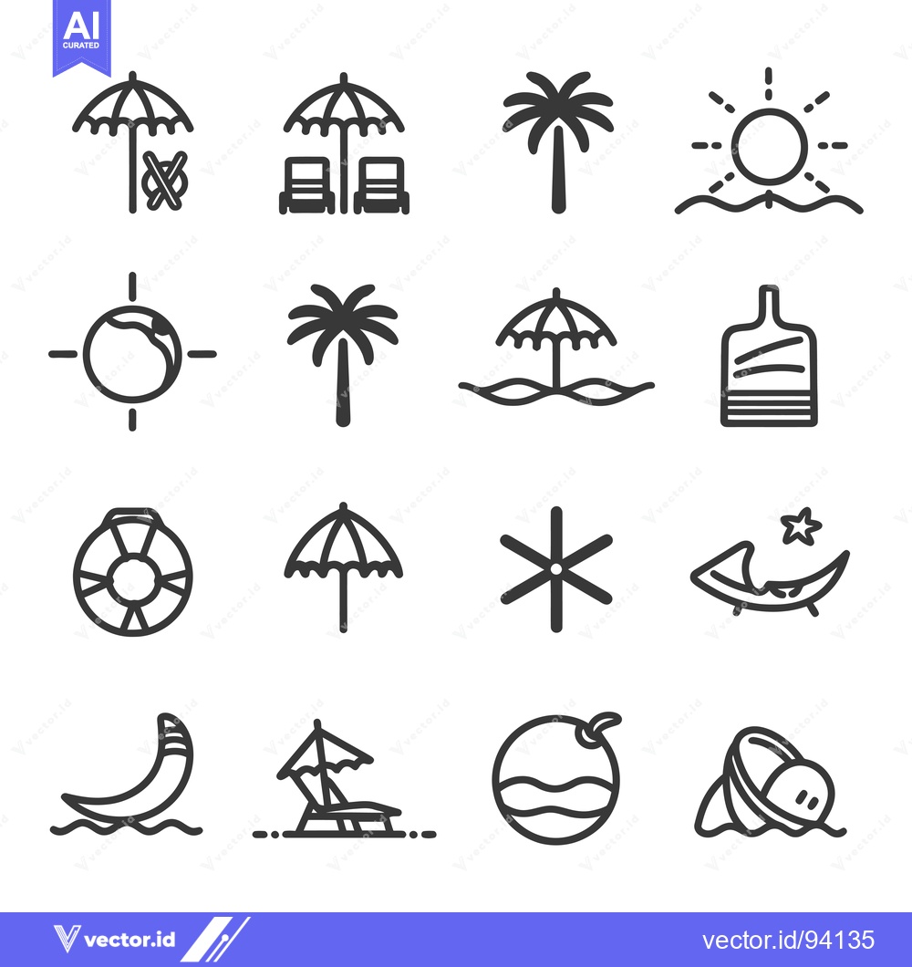 Premium Vector dari Set of 16 Beach and Summer Related Line Icons