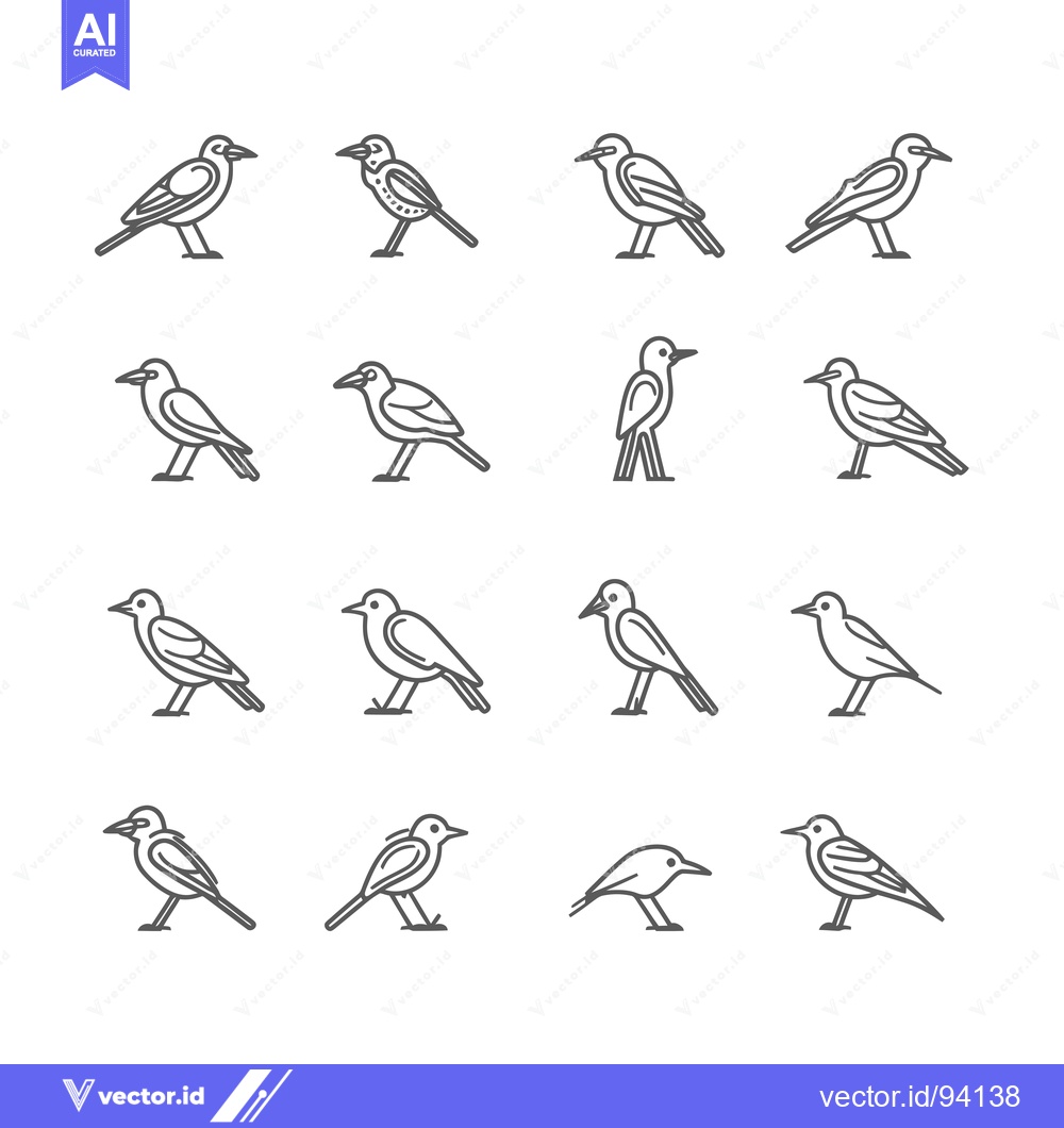 Premium Vector dari Set of 16 Bird Line Icons