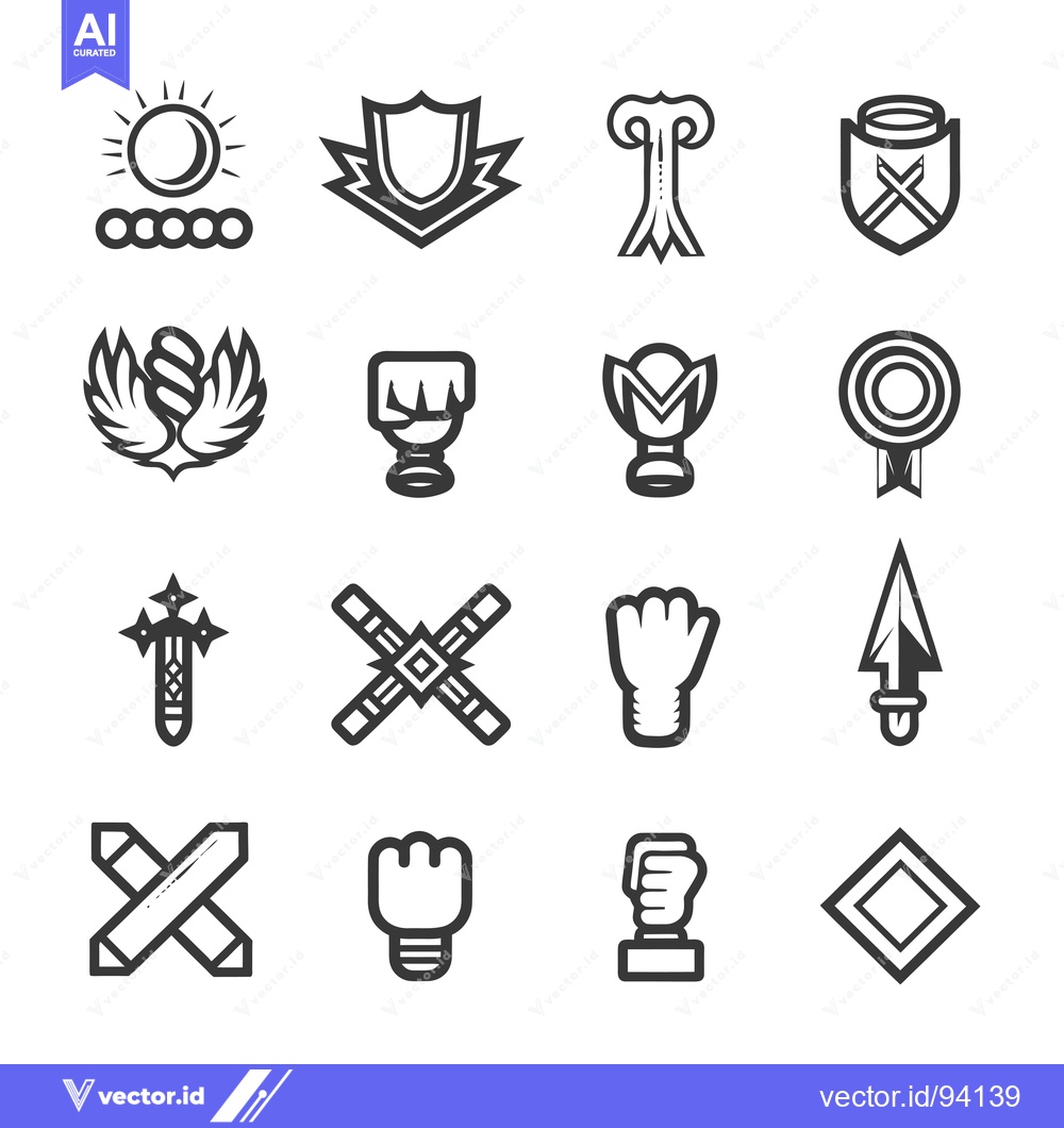 Premium Vector of Set of 16 Black and White Abstract Vector Icons