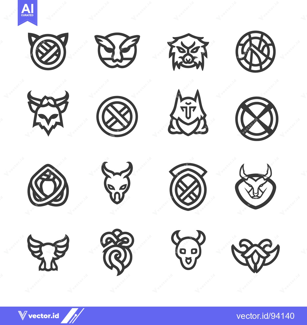 Premium Vector dari Set of 16 Black and White Animal and Abstract Logos