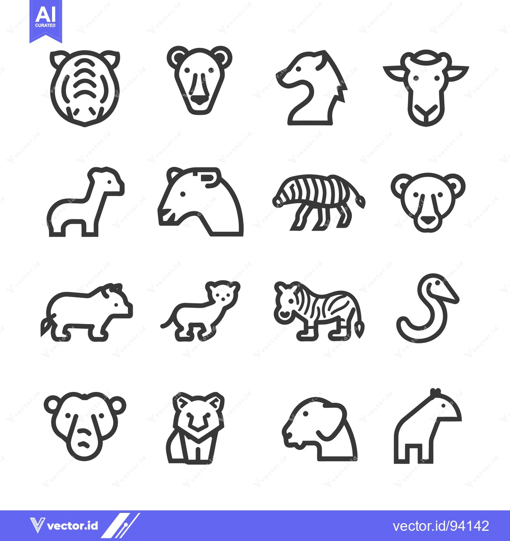 Premium Vector of Set of 16 Black and White Animal Line Icons
