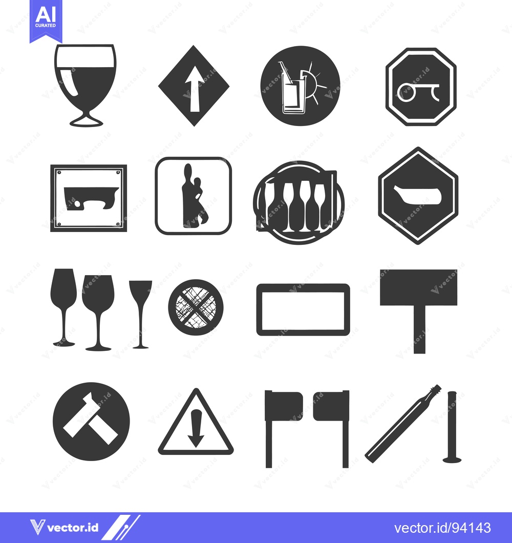 Premium Vector dari Set of 16 Black and White Bar Icon Symbols