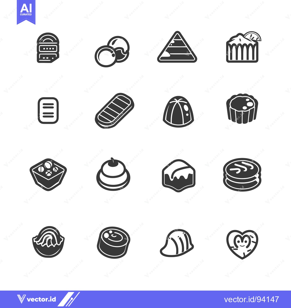 Premium Vector of Set of 16 Black and White Chocolate Candy Icons
