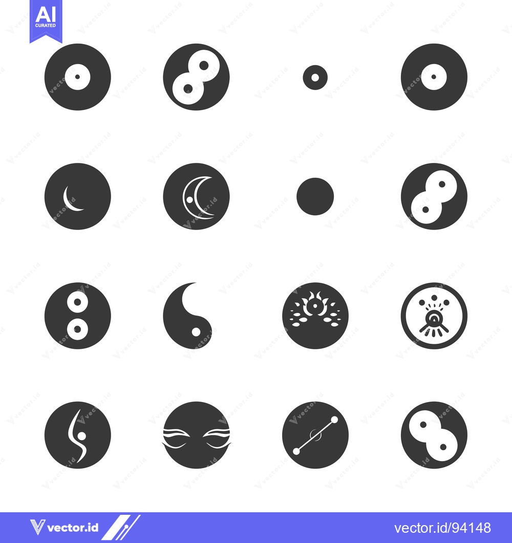 Premium Vector dari Set of 16 Black and White Circular Icons with Symbolic Shapes