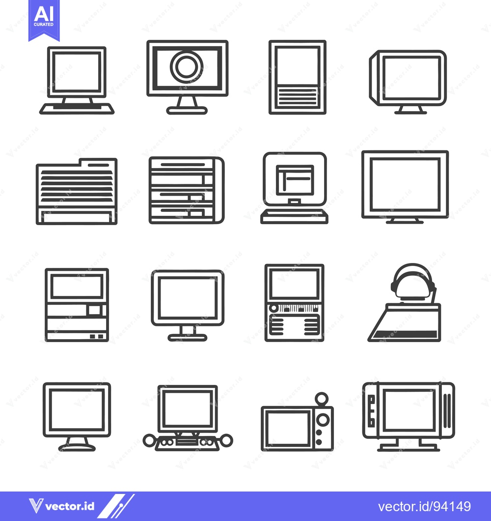Premium Vector dari Set of 16 Black and White Computer Screen Icons