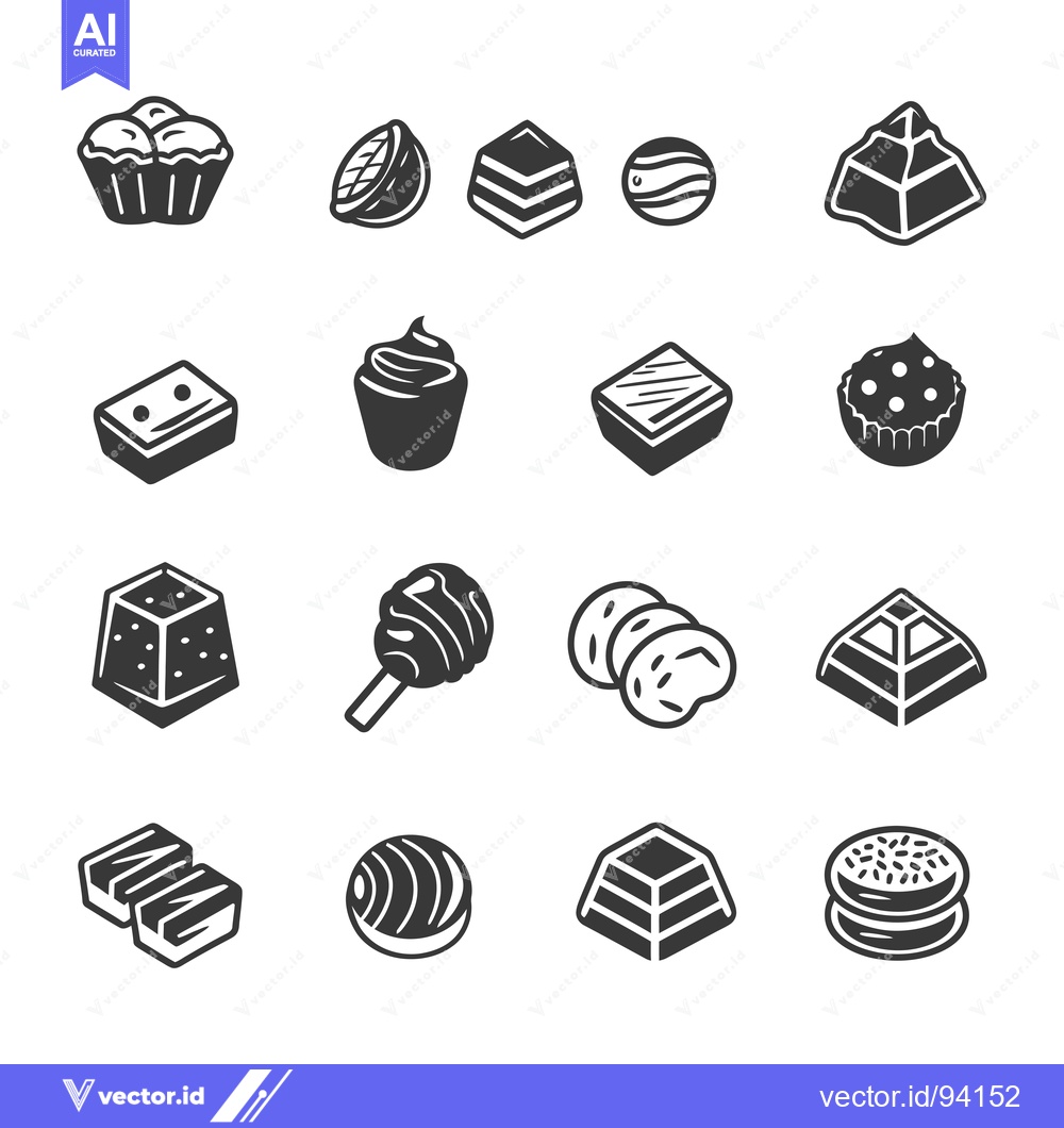Premium Vector dari Set of 16 Black and White Dessert Icons