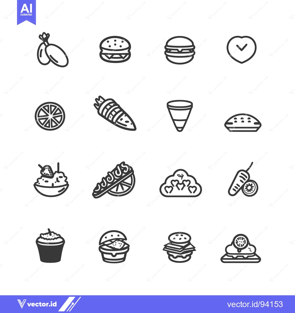Premium Vector of Set of 16 Black and White Food and Drink Icons