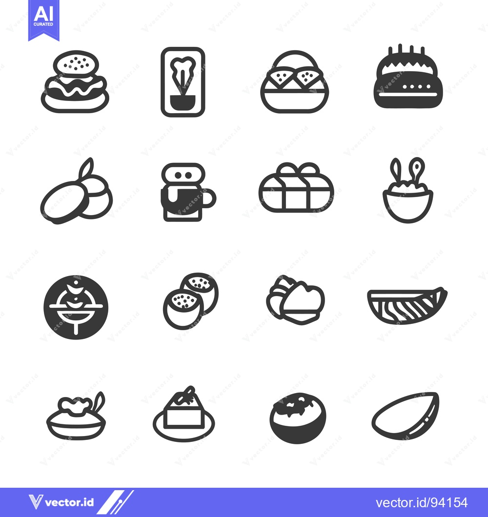 Premium Vector of Set of 16 Black and White Food Icons