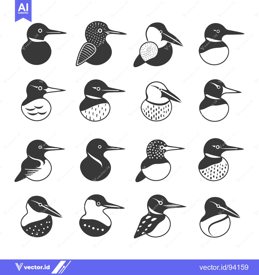 Premium Vector dari Set of 16 Black and White Kingfisher Bird Icons in Different Styles