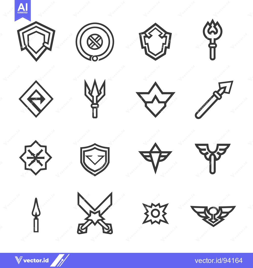 Premium Vector dari Set of 16 Black and White Line Icons for Game Design