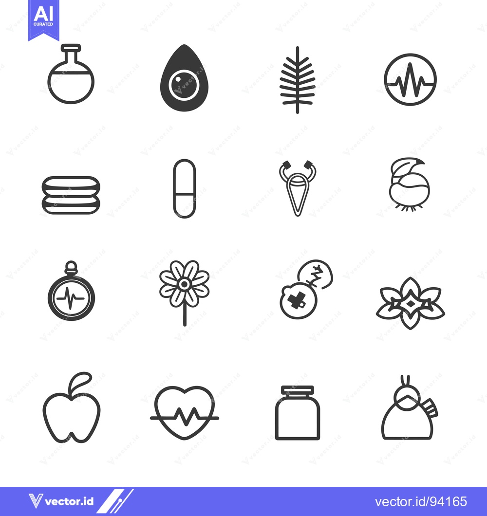 Premium Vector dari Set of 16 Black and White Line Icons for Healthcare and Wellness