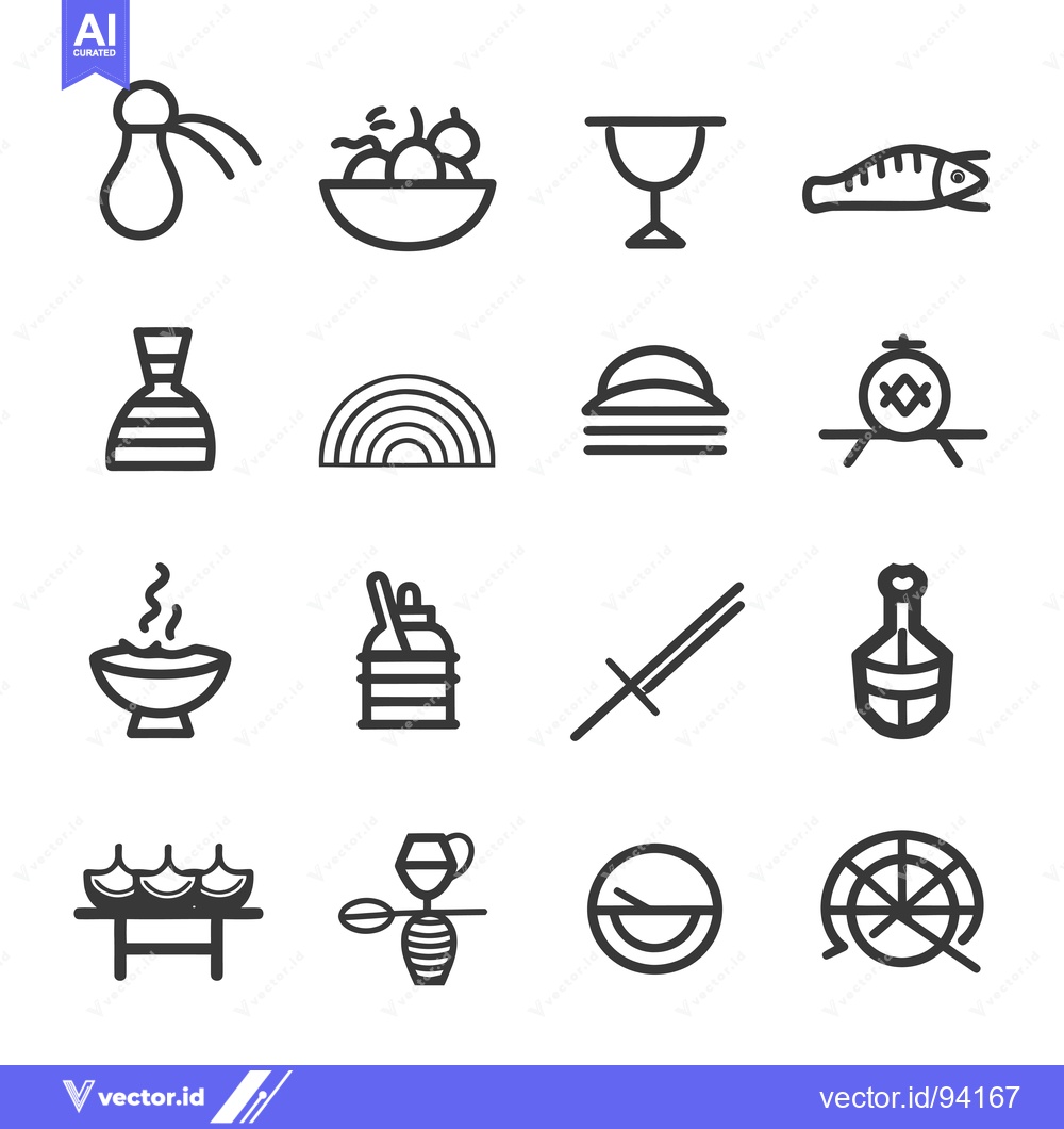 Premium Vector of Set of 16 Black and White Line Icons of Various Objects