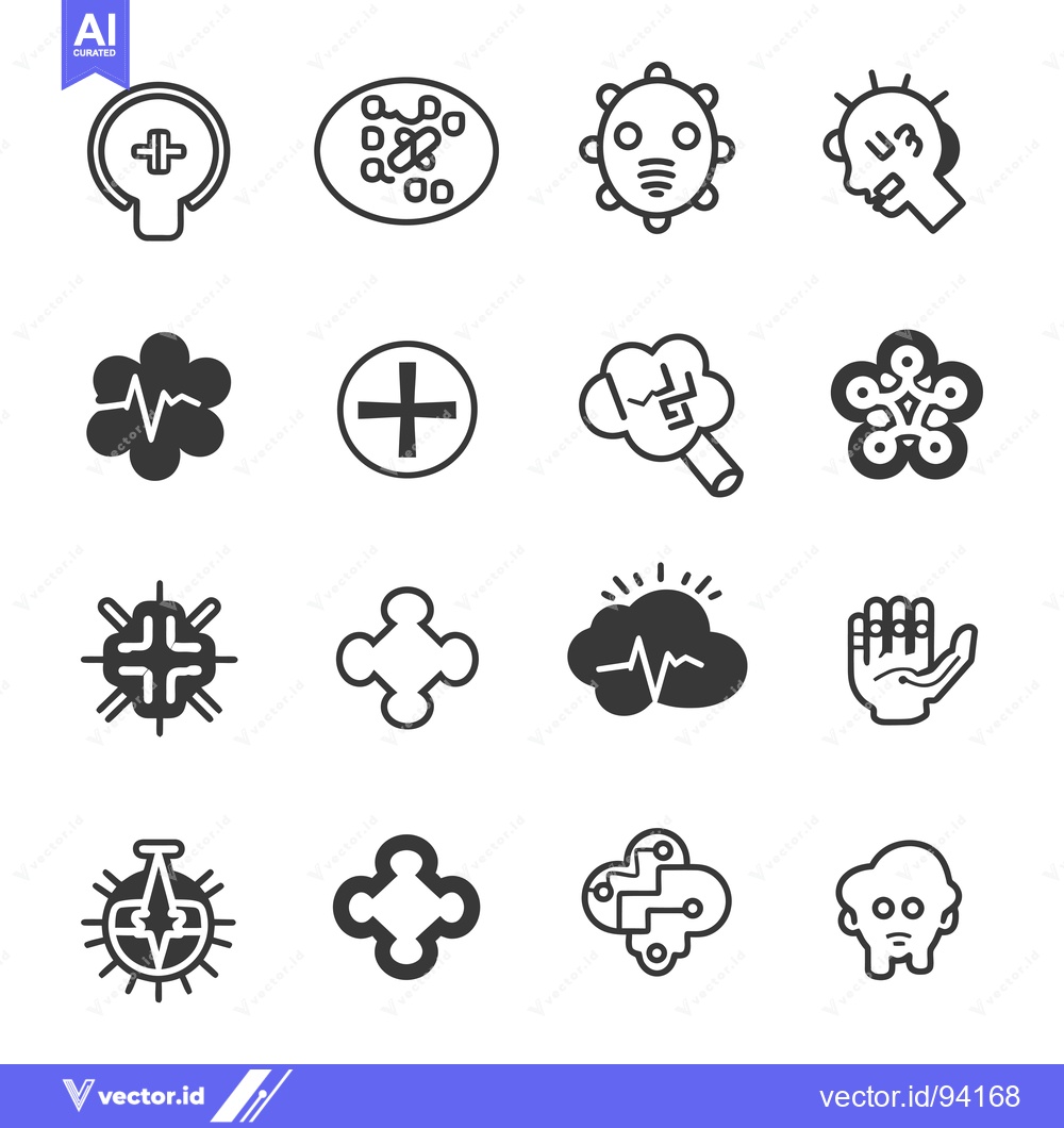 Premium Vector dari Set of 16 Black and White Line Icons of Various Symbols